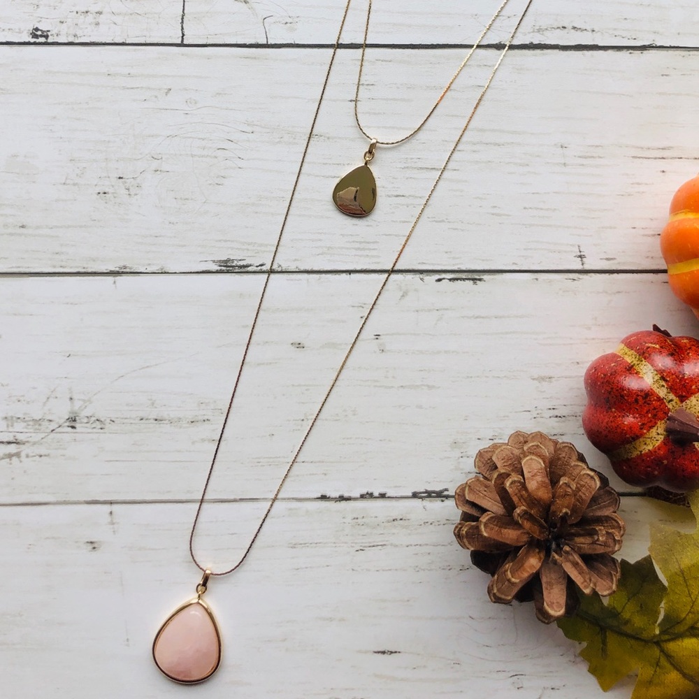 NWT LOFT Gold 2-Piece Stone Pendant Necklace